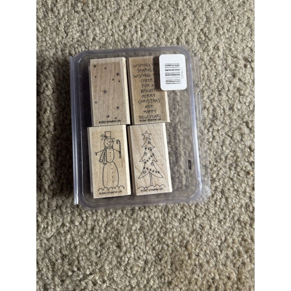 2007 Stampin Up Wishing You Cheer Set Of 4 Wood Mounted Rubber Stamps